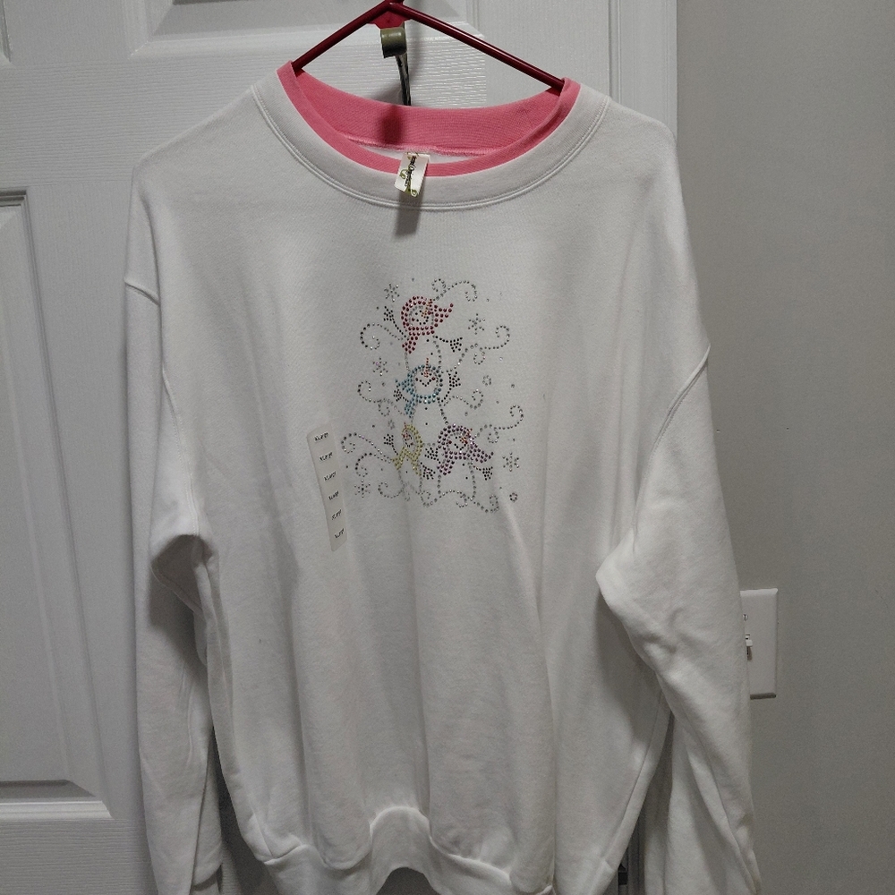 Embellished Women's Sweatshirt Snowmen Christmas Grandma XL New
